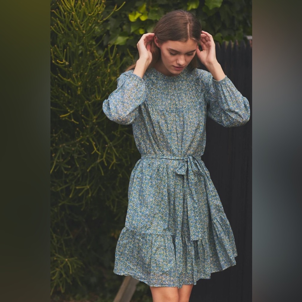 Trovata Birds of Paradis Abigail Dress Blue Tidepool Ditsy Floral